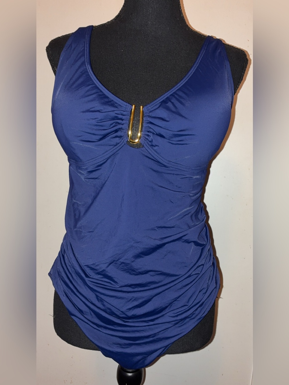 Blue Women's Swimsuit with Gold Accent